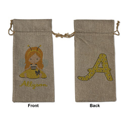 Honeycomb, Bees & Polka Dots Large Burlap Gift Bag - Front & Back (Personalized)