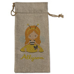Honeycomb, Bees & Polka Dots Large Burlap Gift Bag - Front (Personalized)