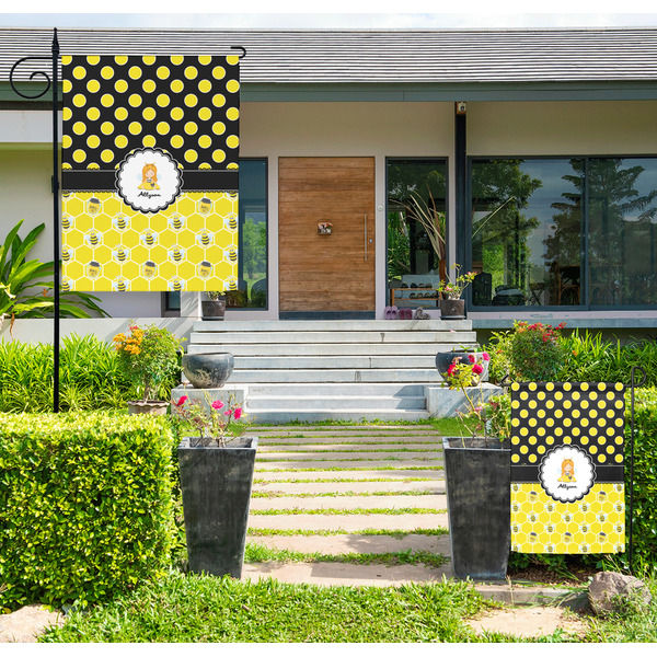 Custom Honeycomb, Bees & Polka Dots Large Garden Flag - Single Sided (Personalized)