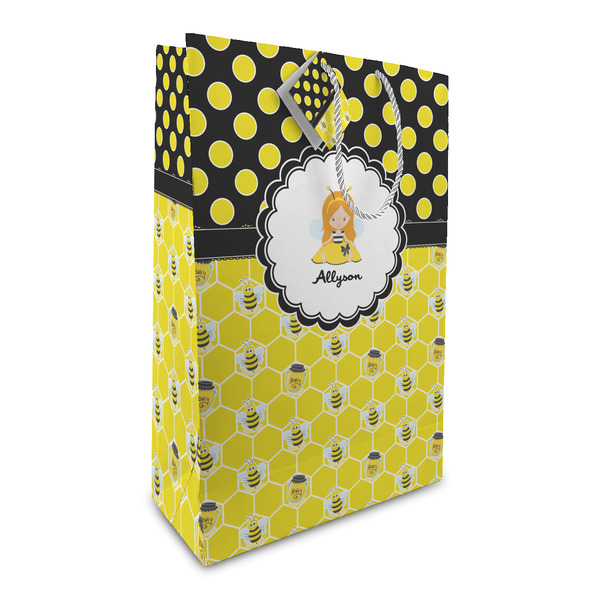 Custom Honeycomb, Bees & Polka Dots Large Gift Bag (Personalized)