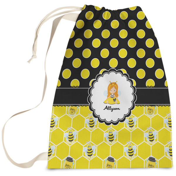 Custom Honeycomb, Bees & Polka Dots Laundry Bag - Large (Personalized)