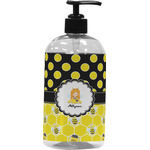 Honeycomb, Bees & Polka Dots Plastic Soap / Lotion Dispenser (16 oz - Large - Black) (Personalized)