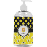 Honeycomb, Bees & Polka Dots Plastic Soap / Lotion Dispenser (16 oz - Large - White) (Personalized)