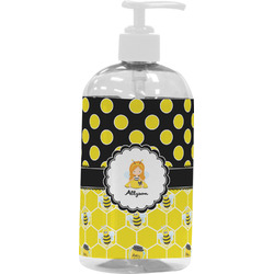 Honeycomb, Bees & Polka Dots Plastic Soap / Lotion Dispenser (16 oz - Large - White) (Personalized)