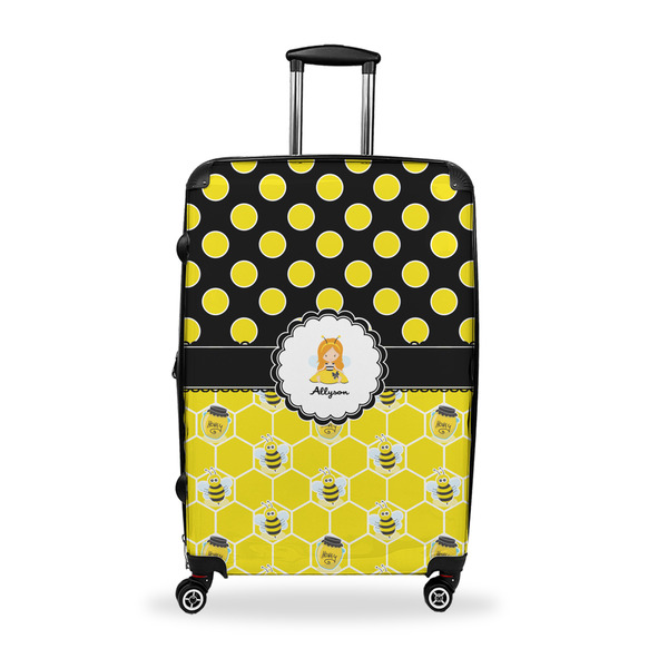 Custom Honeycomb, Bees & Polka Dots Suitcase - 28" Large - Checked w/ Name or Text