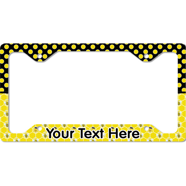 Custom Honeycomb, Bees & Polka Dots License Plate Frame - Style C (Personalized)