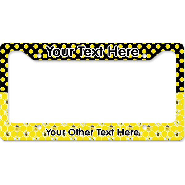 Custom Honeycomb, Bees & Polka Dots License Plate Frame - Style B (Personalized)