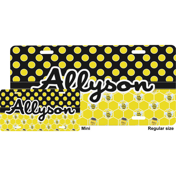 Honeycomb, Bees & Polka Dots License Plate (Sizes)