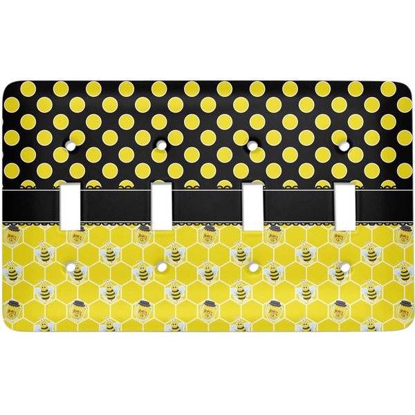 Custom Honeycomb, Bees & Polka Dots Light Switch Cover (4 Toggle Plate)