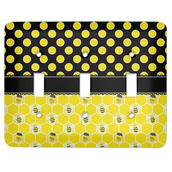Custom Honeycomb, Bees & Polka Dots Light Switch Cover (3 Toggle Plate)