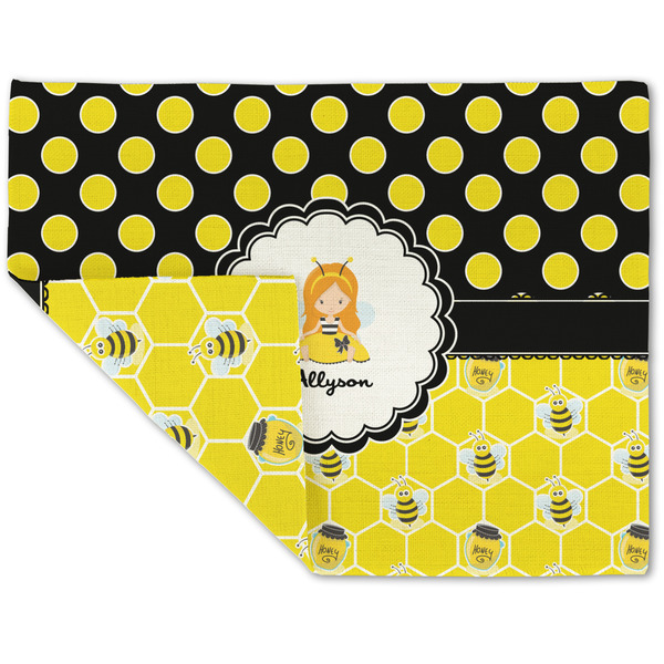 Custom Honeycomb, Bees & Polka Dots Double-Sided Linen Placemat - Single w/ Name or Text