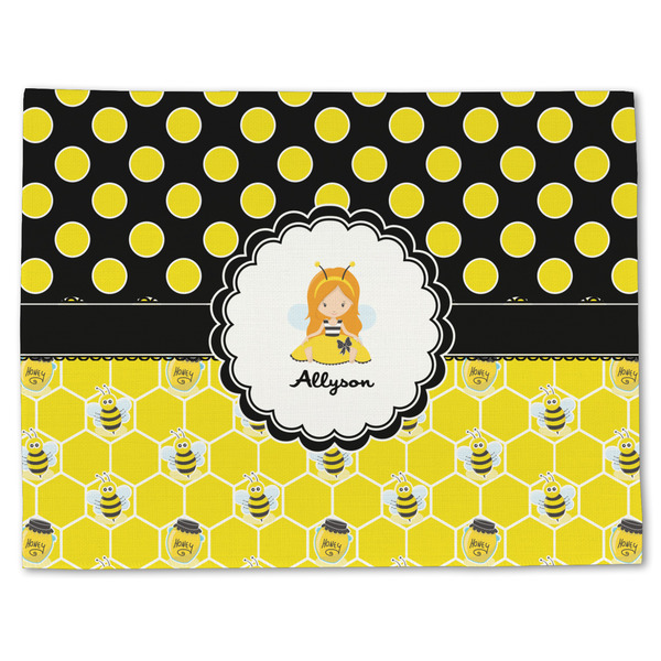 Custom Honeycomb, Bees & Polka Dots Single-Sided Linen Placemat - Single w/ Name or Text