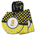 Honeycomb, Bees & Polka Dots Plastic Luggage Tag (Personalized)