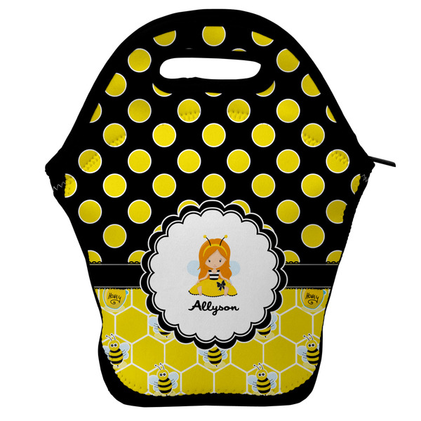Custom Honeycomb, Bees & Polka Dots Lunch Bag w/ Name or Text