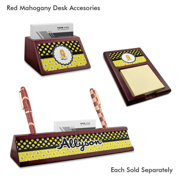 Honeycomb, Bees & Polka Dots Mahogany Desk Accessories