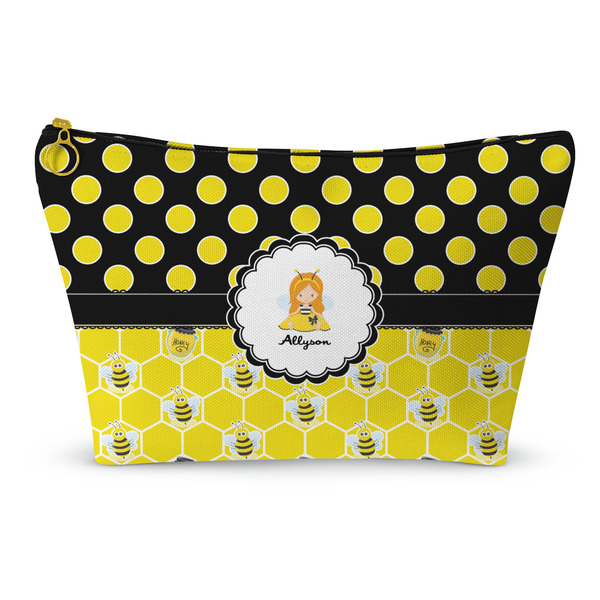 Custom Honeycomb, Bees & Polka Dots Makeup Bag - Small - 8.5"x4.5" (Personalized)