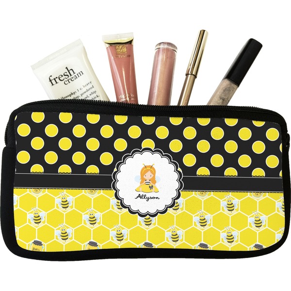 Custom Honeycomb, Bees & Polka Dots Makeup / Cosmetic Bag - Small (Personalized)