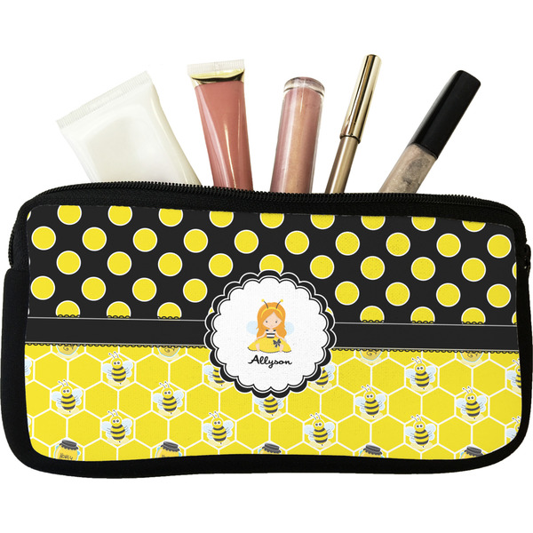Custom Honeycomb, Bees & Polka Dots Makeup / Cosmetic Bag (Personalized)