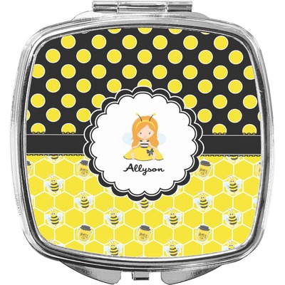 Honeycomb, Bees & Polka Dots Compact Makeup Mirror (Personalized)