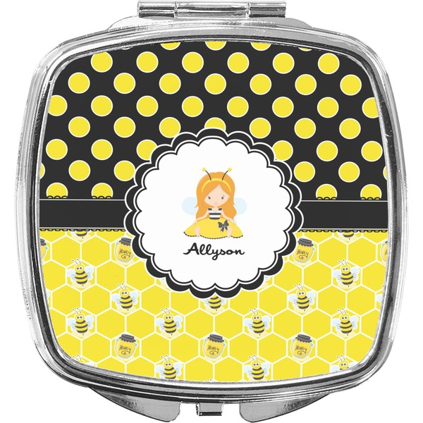 Custom Honeycomb, Bees & Polka Dots Compact Makeup Mirror (Personalized)