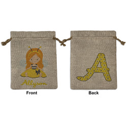 Honeycomb, Bees & Polka Dots Medium Burlap Gift Bag - Front & Back (Personalized)
