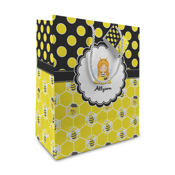 Custom Honeycomb, Bees & Polka Dots Medium Gift Bag (Personalized)