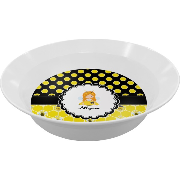 Custom Honeycomb, Bees & Polka Dots Melamine Bowl (Personalized)