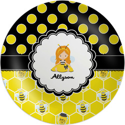 Honeycomb, Bees & Polka Dots Melamine Plate (Personalized)