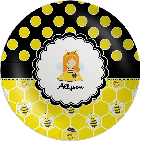 Custom Honeycomb, Bees & Polka Dots Melamine Salad Plate - 8" (Personalized)