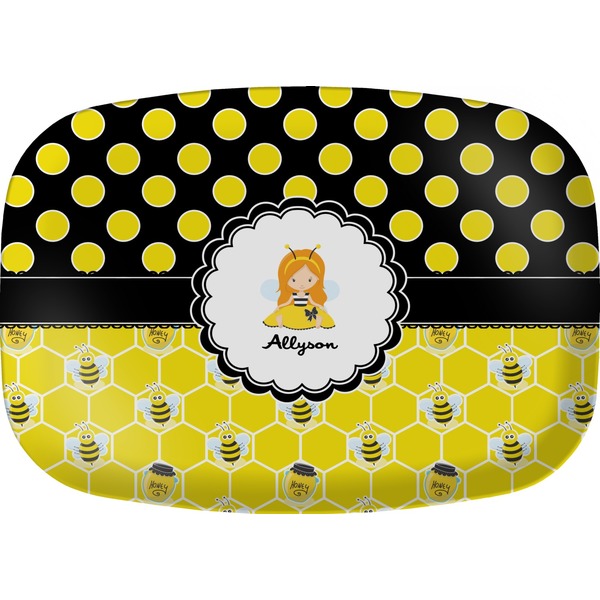 Custom Honeycomb, Bees & Polka Dots Melamine Platter (Personalized)