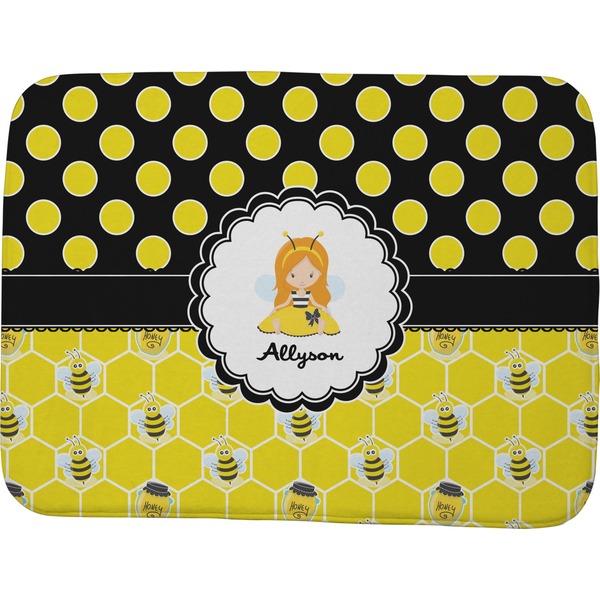 Custom Honeycomb, Bees & Polka Dots Memory Foam Bath Mat - 48"x36" (Personalized)