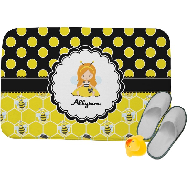 Custom Honeycomb, Bees & Polka Dots Memory Foam Bath Mat (Personalized)