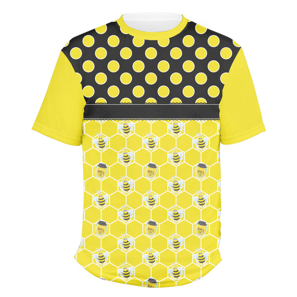 Custom Honeycomb, Bees & Polka Dots Men's Crew T-Shirt - Small