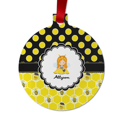 Honeycomb, Bees & Polka Dots Metal Ball Ornament - Double Sided w/ Name or Text