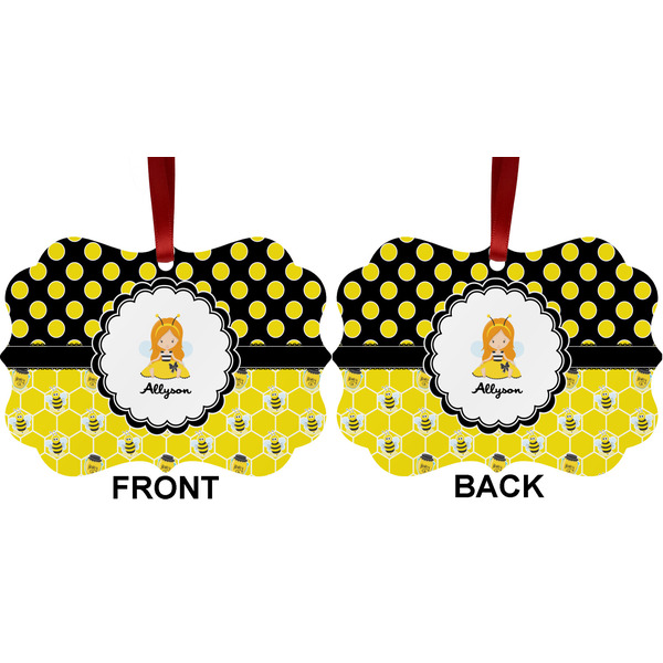 Honeycomb, Bees & Polka Dots Metal Benilux Ornament - Front and Back (APPROVAL)