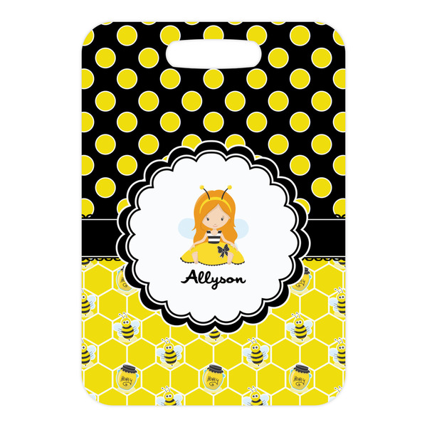 Honeycomb, Bees & Polka Dots Metal Luggage Tag - Front Without Strap