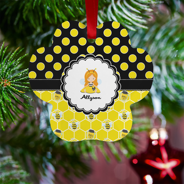 Honeycomb, Bees & Polka Dots Metal Paw Ornament - Lifestyle
