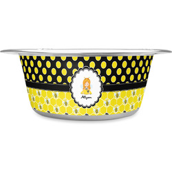 Honeycomb, Bees & Polka Dots Stainless Steel Dog Bowl - Medium (Personalized)