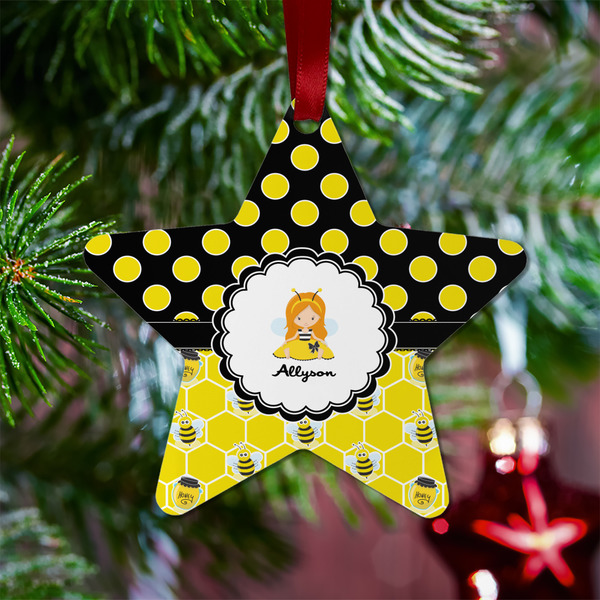 Honeycomb, Bees & Polka Dots Metal Star Ornament - Lifestyle