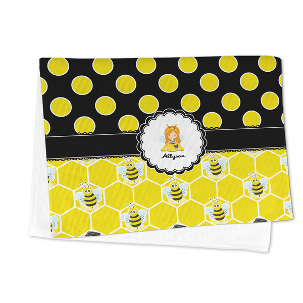 Honeycomb, Bees & Polka Dots Microfiber Dish Towel - FOLDED HALF