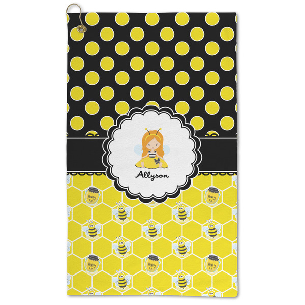Custom Honeycomb, Bees & Polka Dots Microfiber Golf Towel - Large (Personalized)