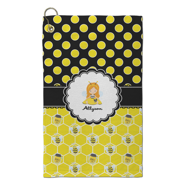 Custom Honeycomb, Bees & Polka Dots Microfiber Golf Towel - Small (Personalized)