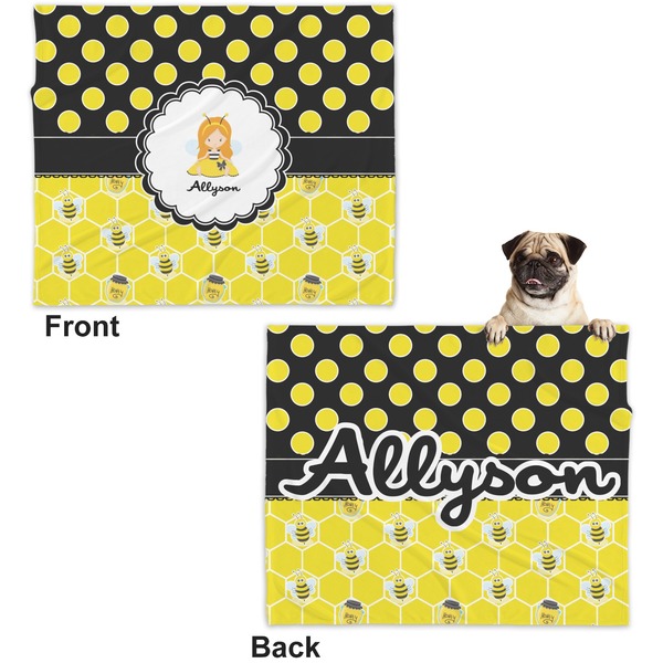 Honeycomb, Bees & Polka Dots Microfleece Dog Blanket - Large- Front & Back