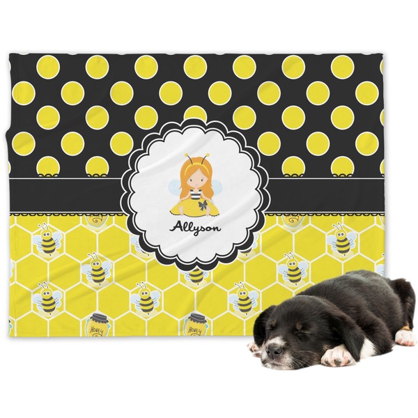 Custom Honeycomb, Bees & Polka Dots Dog Blanket (Personalized)
