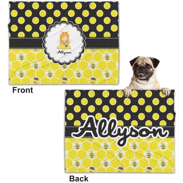 Honeycomb, Bees & Polka Dots Microfleece Dog Blanket - Regular - Front & Back