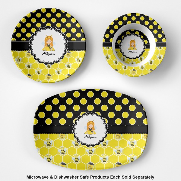 Honeycomb, Bees & Polka Dots Microwave & Dishwasher Safe CP Plastic Dishware - Group