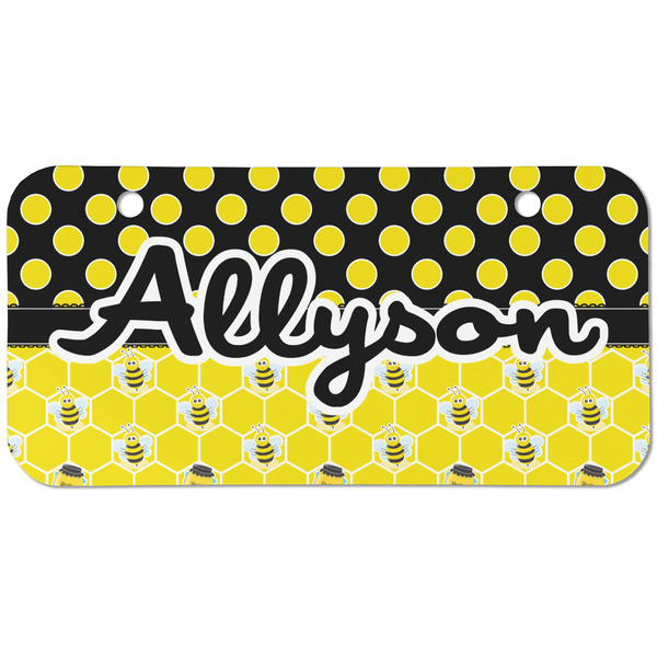 Custom Honeycomb, Bees & Polka Dots Mini/Bicycle License Plate (2 Holes) (Personalized)