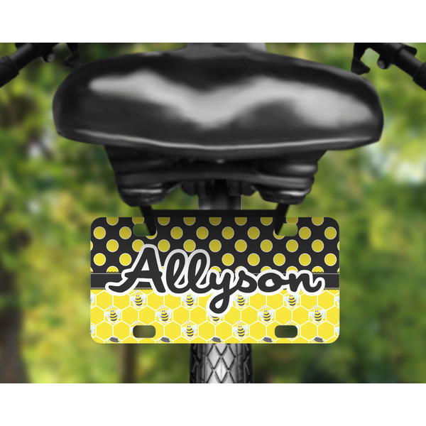 Honeycomb, Bees & Polka Dots Mini License Plate on Bicycle
