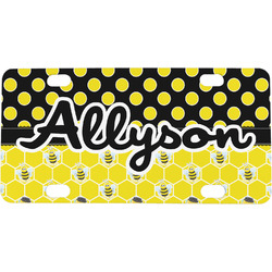 Honeycomb, Bees & Polka Dots Mini / Bicycle License Plate (4 Holes) (Personalized)