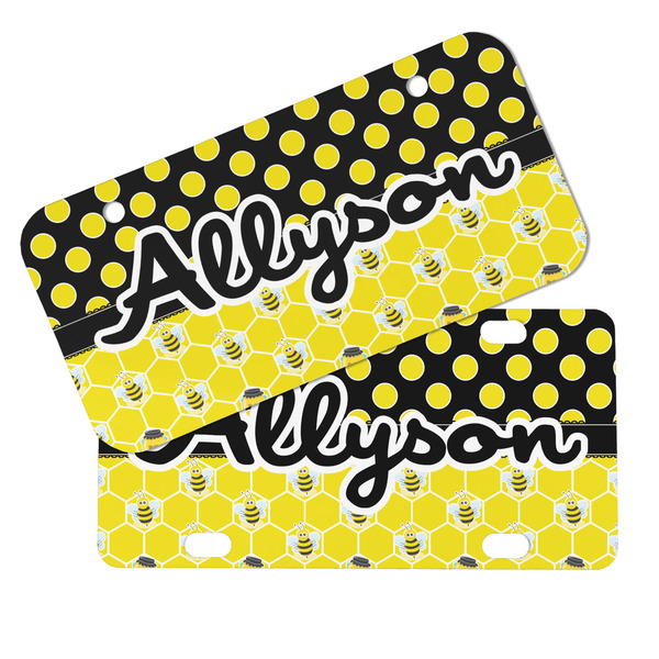 Honeycomb, Bees & Polka Dots Mini License Plates - MAIN (4 and 2 Holes)